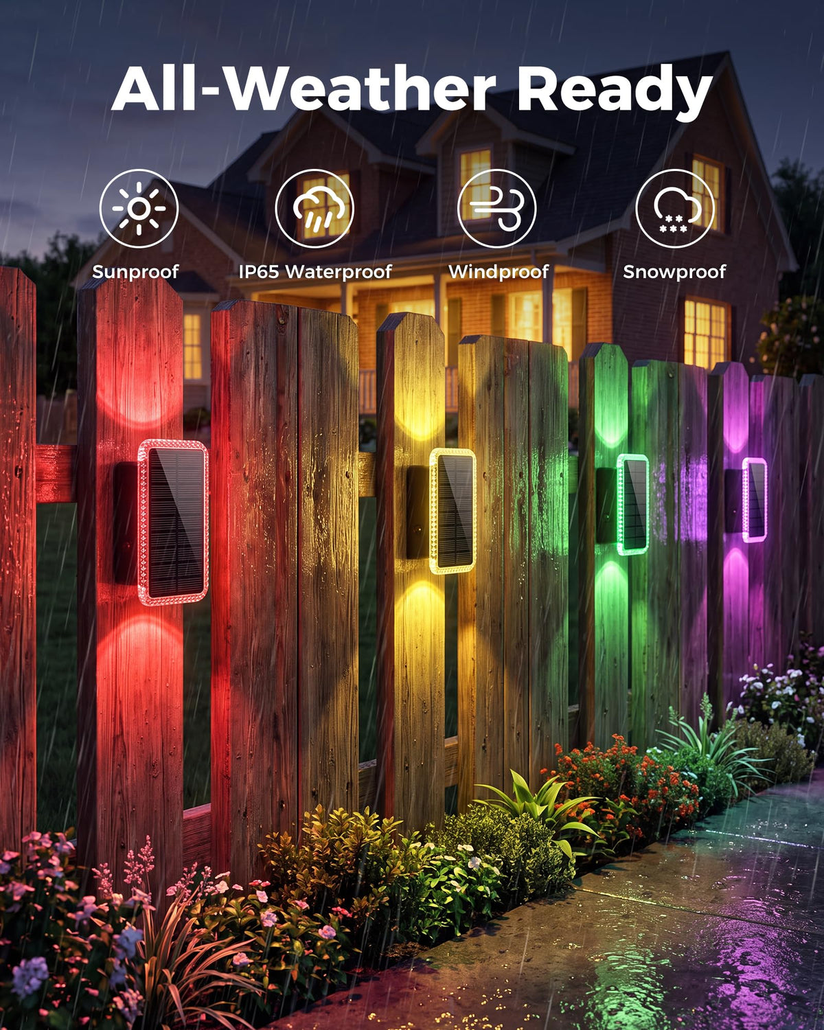 vighep RGB Solar Fence Lights Outdoor 3 Pack, 11 Mode Up & Down Wall Lights