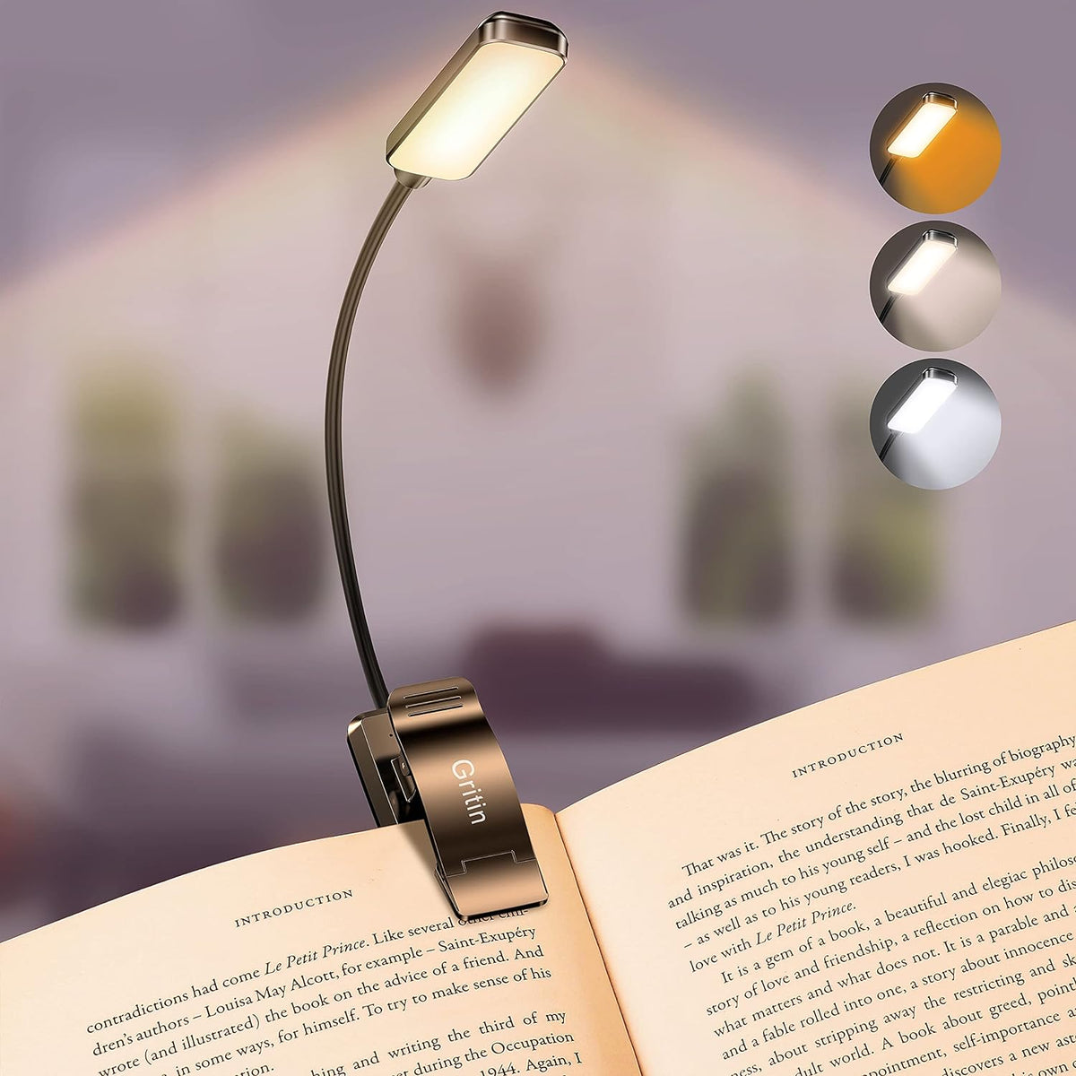 Gritin 9 LED Rechargeable Book Light for Reading in Bed-Stepless Dimming