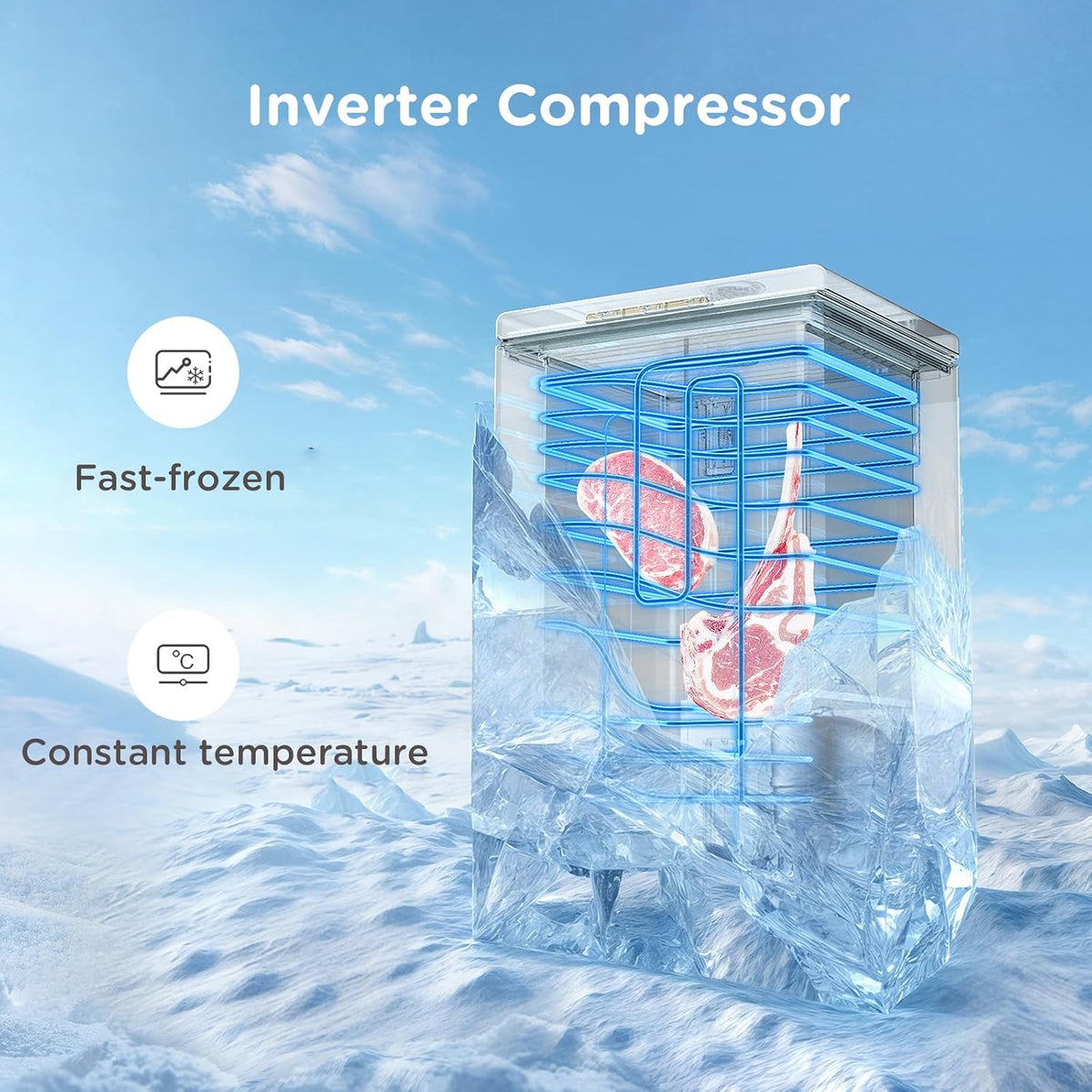 COMFEE' 99L Chest Freezer, Convertible Refrigeration Mode, RCC102BL2UK(E)