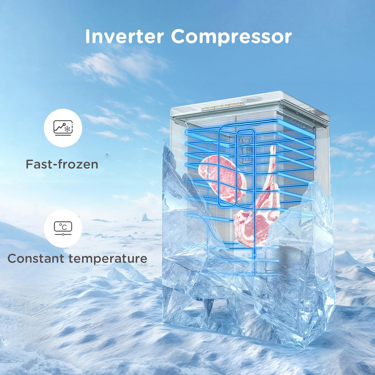 COMFEE' 99L Chest Freezer, Convertible Refrigeration Mode, RCC102BL2UK(E)