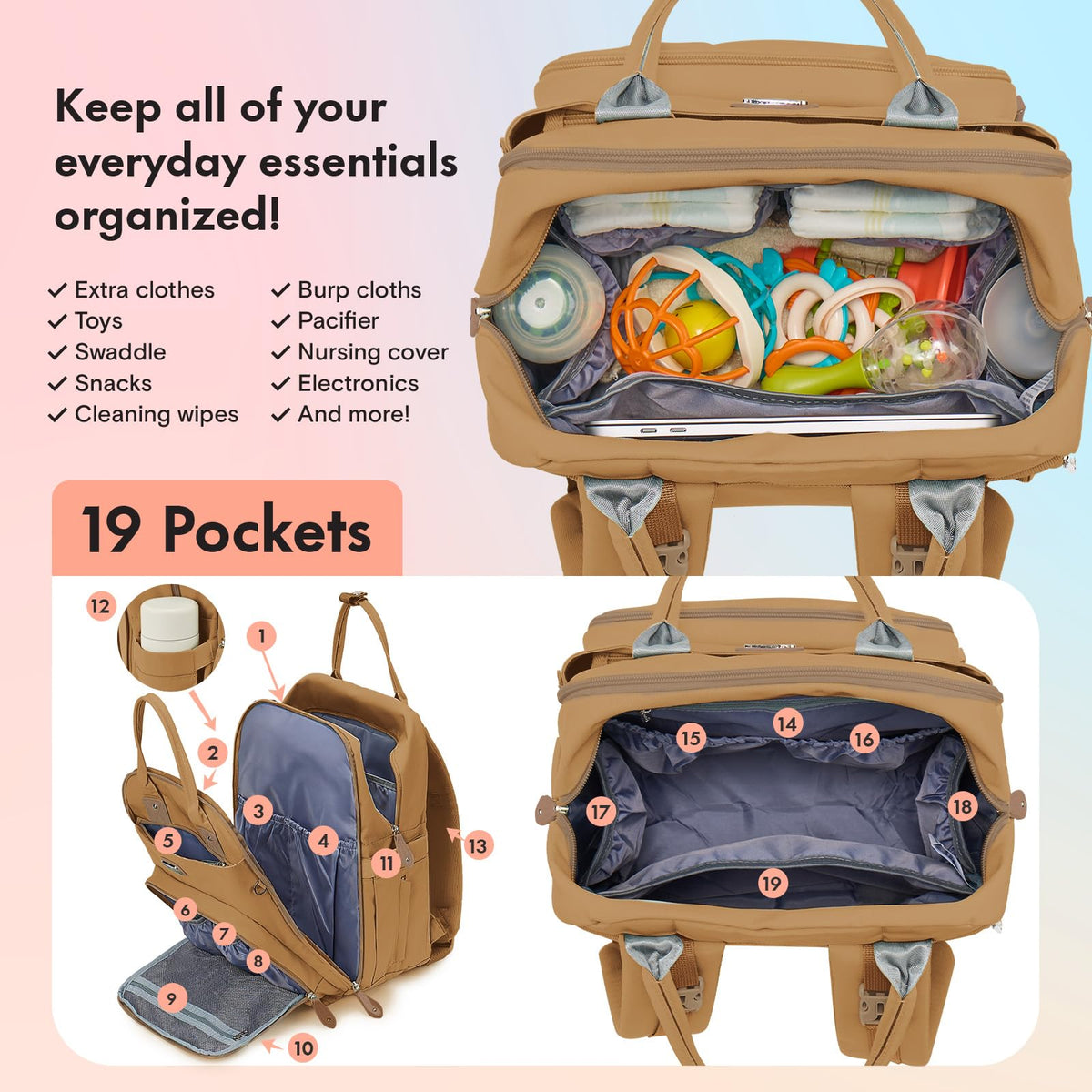 Dikaslon Baby Changing Bags Backpack, Large Baby Bag, 19 Pockets, Outdoors