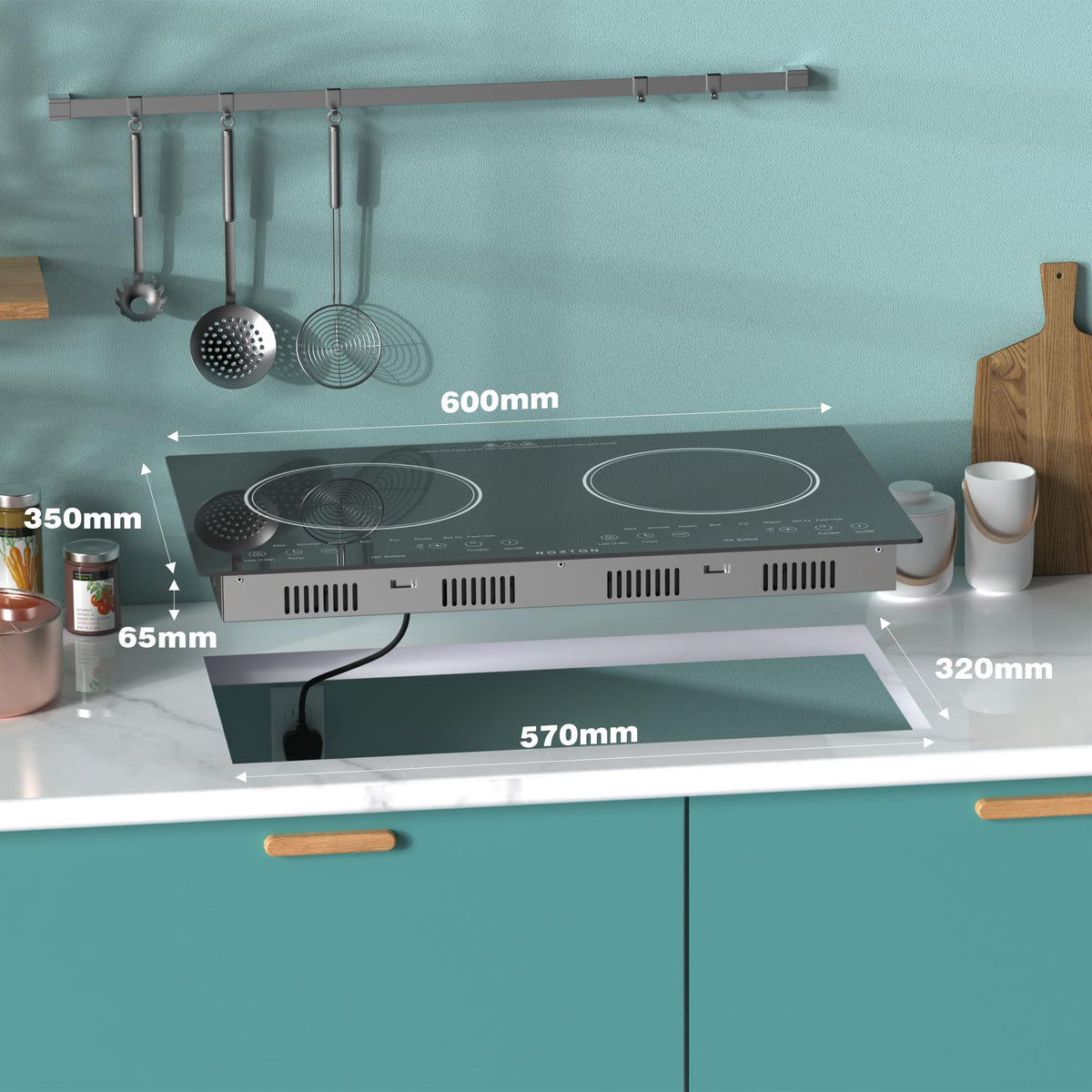 Noxton 2 Zone Ceramic Hob 30cm Electric Hob with Timer, Safe Lock, Pause Coutertop Use Hob with 13AMP Plug 2800W