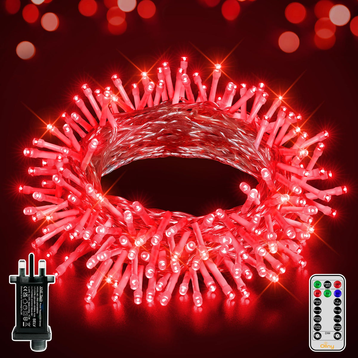 Ollny Fairy Lights Mains Powered 20m 200 LED Outdoor String Plug Remote