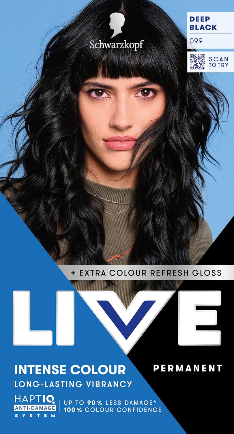 Schwarzkopf LIVE Intense Colour Hair Dye, 099 Deep Black