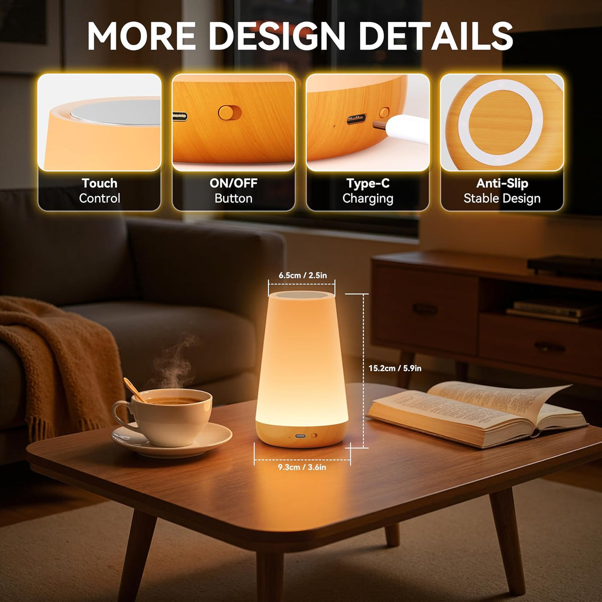 Auxmir Night Light 2 Pack, LED Touch Bedside Table Lamp, 2500mAh Rechargeable Light with RGB Color Changing, Portable Lamp for Children, Kids, Bedroom, Living Room, Camping