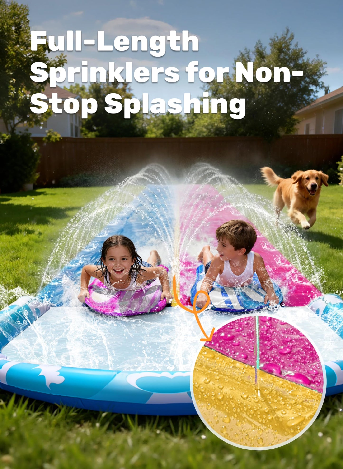 JOYIN 685cm Water Slides and 2 Bodyboards, Lawn Waterslides Summer Water Toy with Build in Sprinkler for Backyard Outdoor Water Fun for Kids Adults