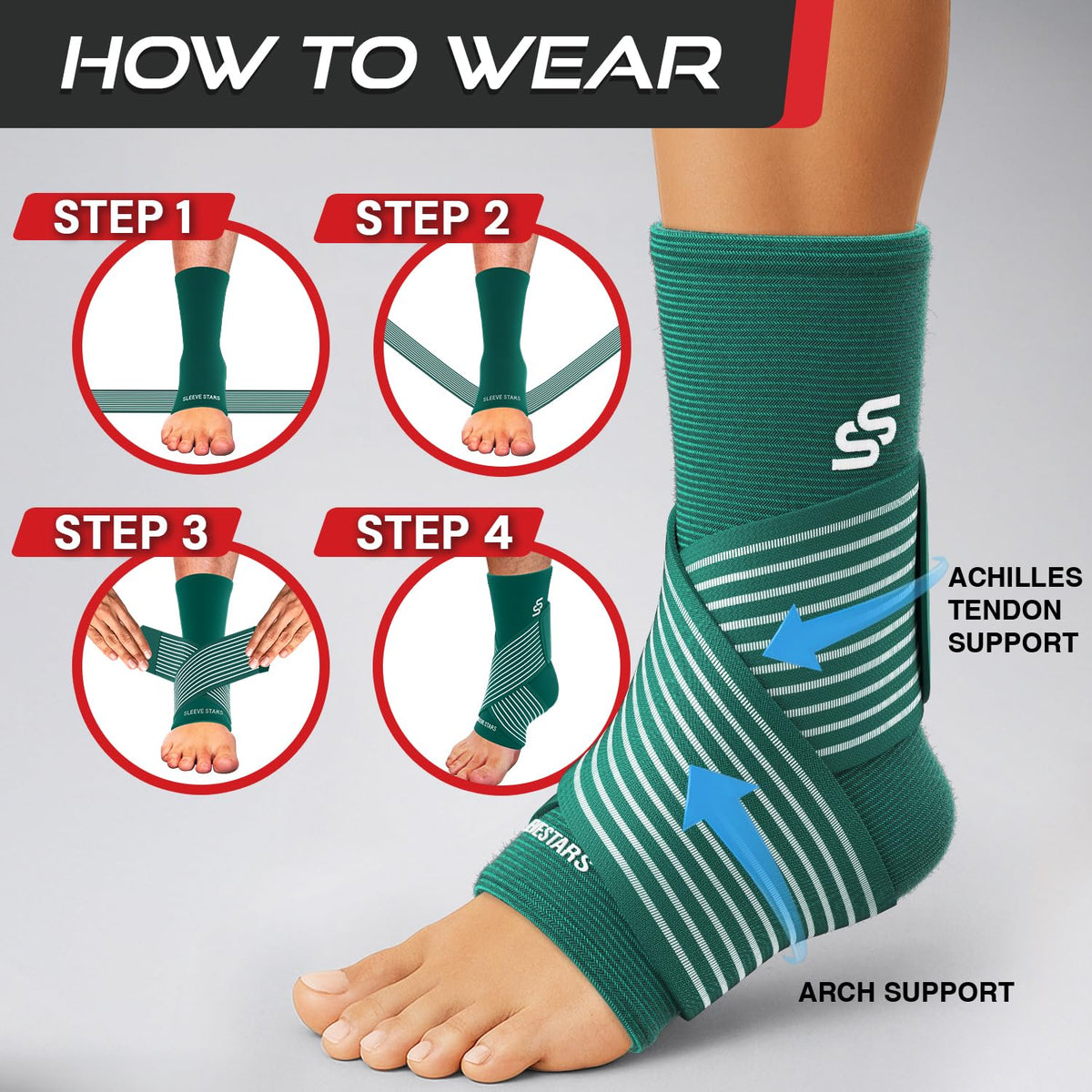 Sleeve Stars Ankle Brace Men & Women Support (Single/L:12"-13"/Black)