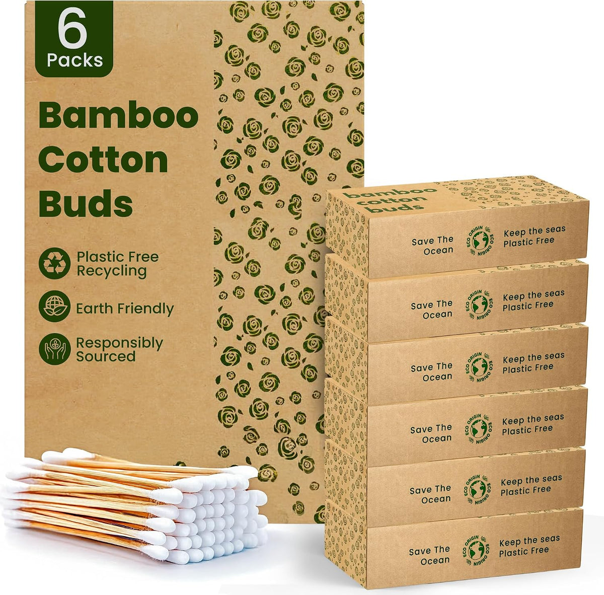 600 Bamboo Cotton Buds | 100% Eco-Friendly Biodegradable | Cotton Buds Bamboo | Ear Swabs | Ear Picks | Cotton Ear Buds | 6 x100 Ear Buds Cotton