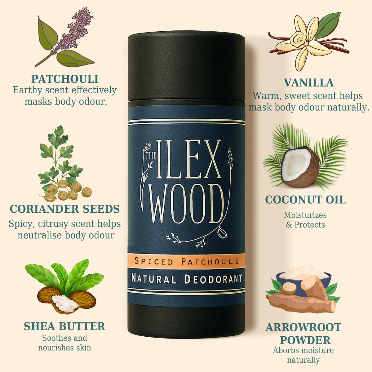 The Ilex Wood Natural Deodorant Stick - Ylang Ylang & Cedarwood - 70ml