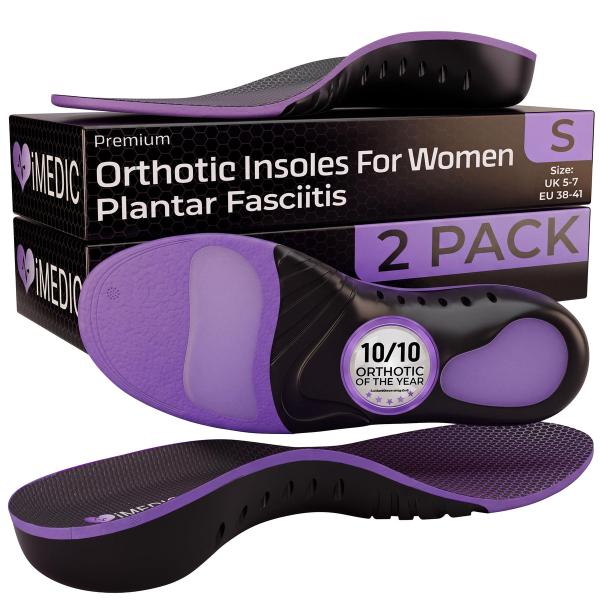 iMedic Orthotic Insoles for Plantar Fasciitis, Size L UK 9-10