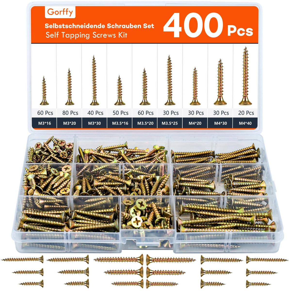 Wood Screws 800PCS Assortment, Countersunk Self Tapping Screws