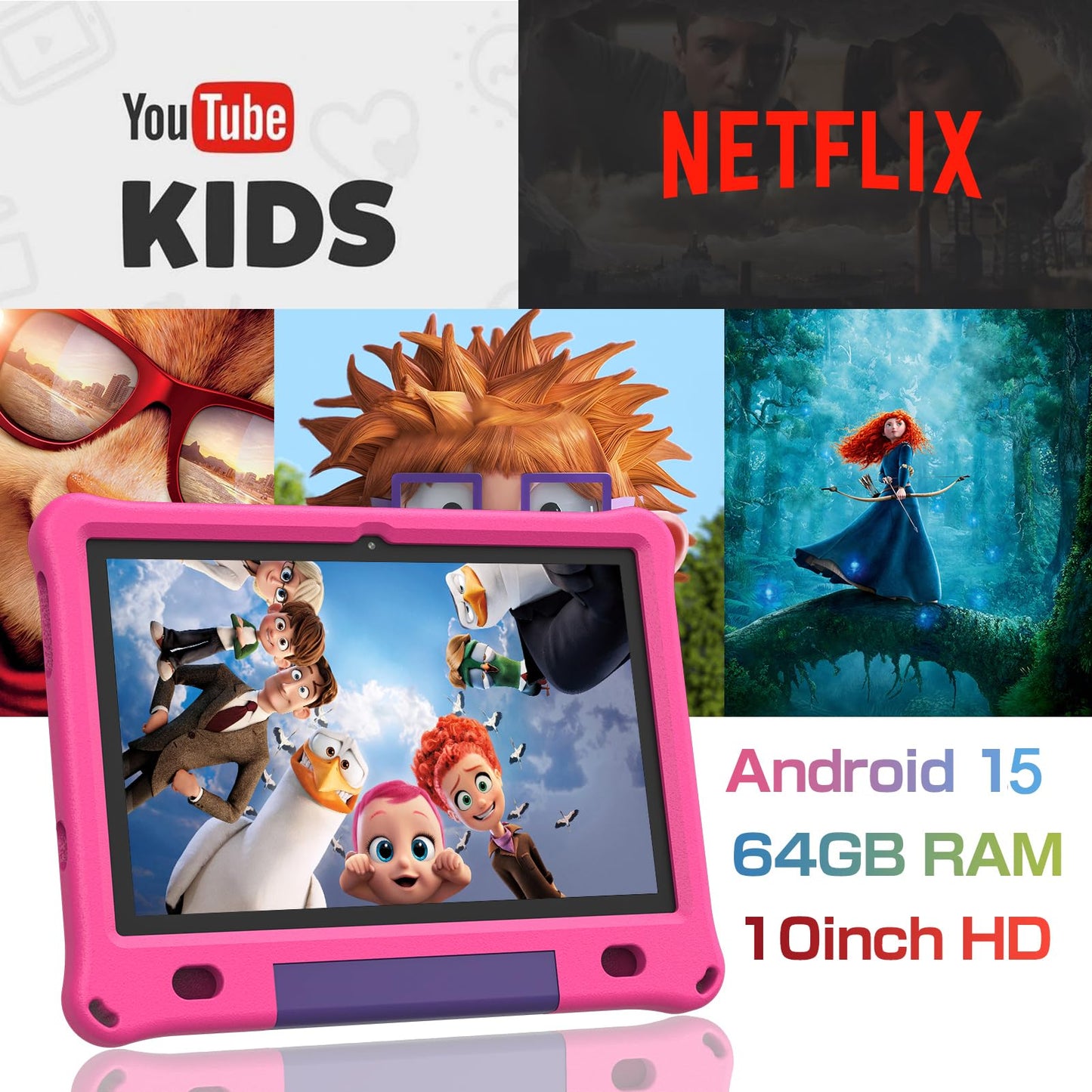VASOUN Kids Tablet 10 inch, Android 15 Tablets for Kids with 6GB RAM and 64GB ROM, 6000 Mah, Tablet PC with Time Limits, Age Filters, Parental Controls, 5G WIFI, Bluetooth(Blue)