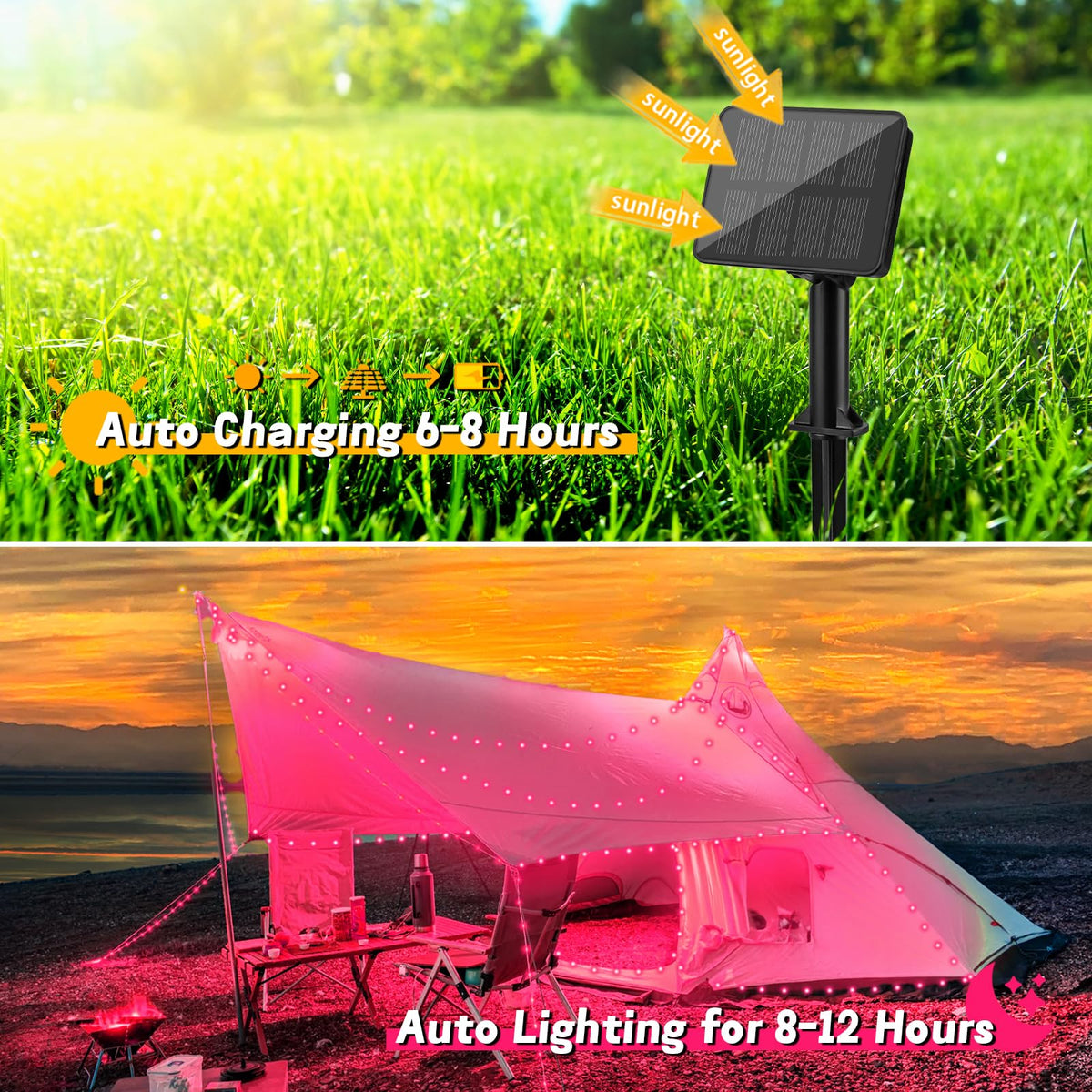 Gcstnn Garden Solar Lights Outdoor, 5M 50 LED Solar Fairy Lights, Copper Wire 8 Modes Waterproof String Lights for Yard, Christmas Tree, Bedroom, Gate, Indoor/Outside Decorations(Orange)