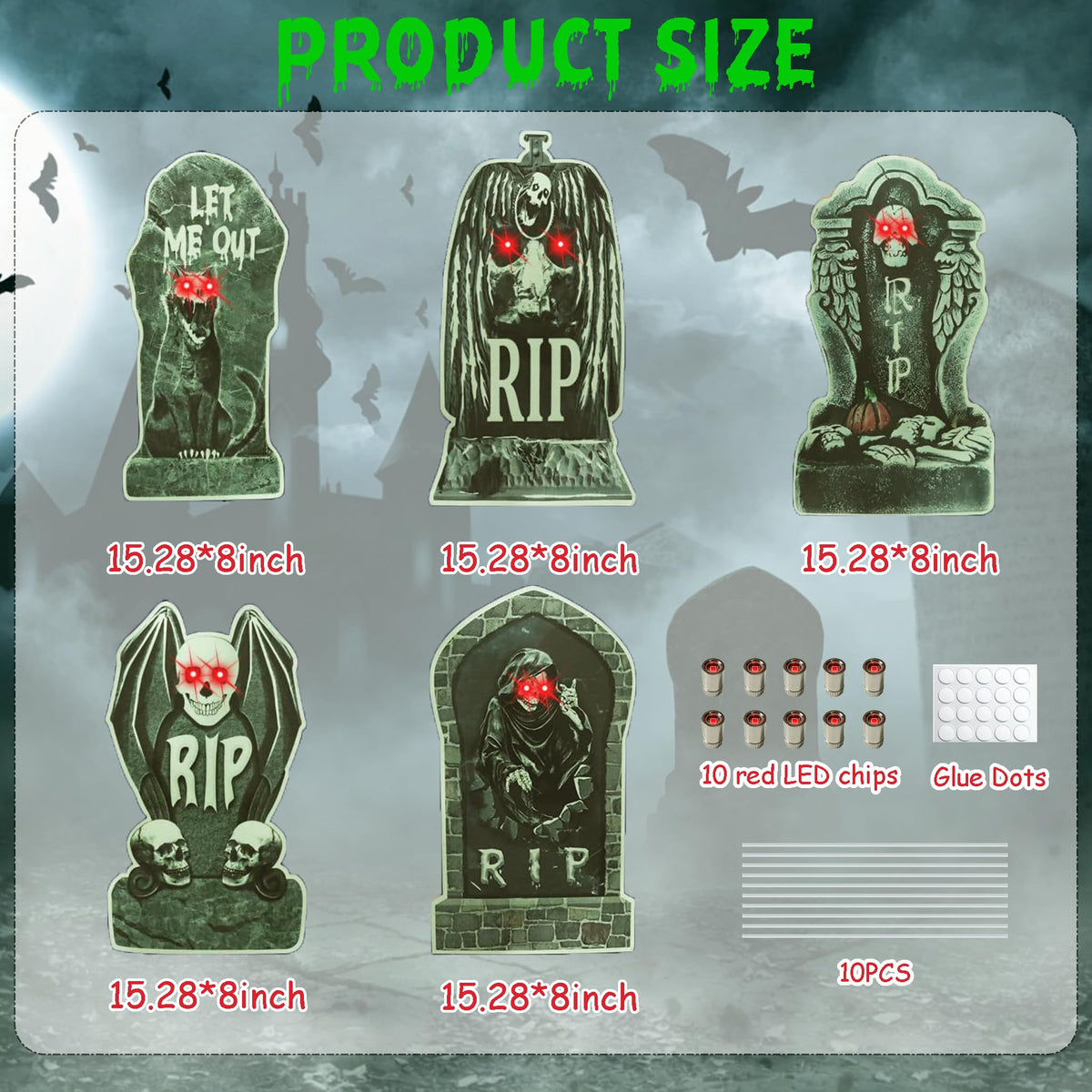 10 Pack Halloween Yard Signs, Fluorescent Skeleton Hands and Tombstones
