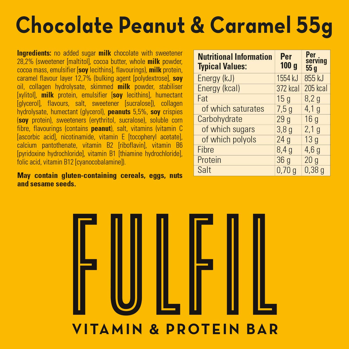 FULFIL Vitamin and Protein Bars, Chocolate Salted Caramel Flavour, 15 x 55g