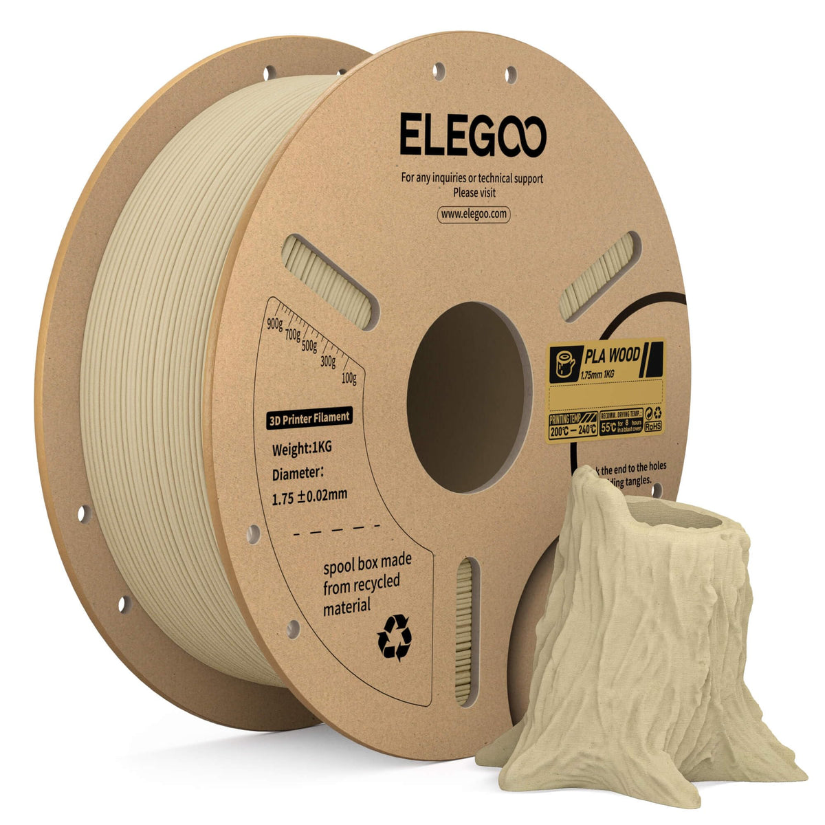 ELEGOO PLA Filament 1.75mm Black 1KG, 3D Filament Dimensional Accuracy +/- 0.02mm, 1kg Cardboard Spool(2.2lbs) 3D Printing Filament Fits for Most FDM 3D Printers