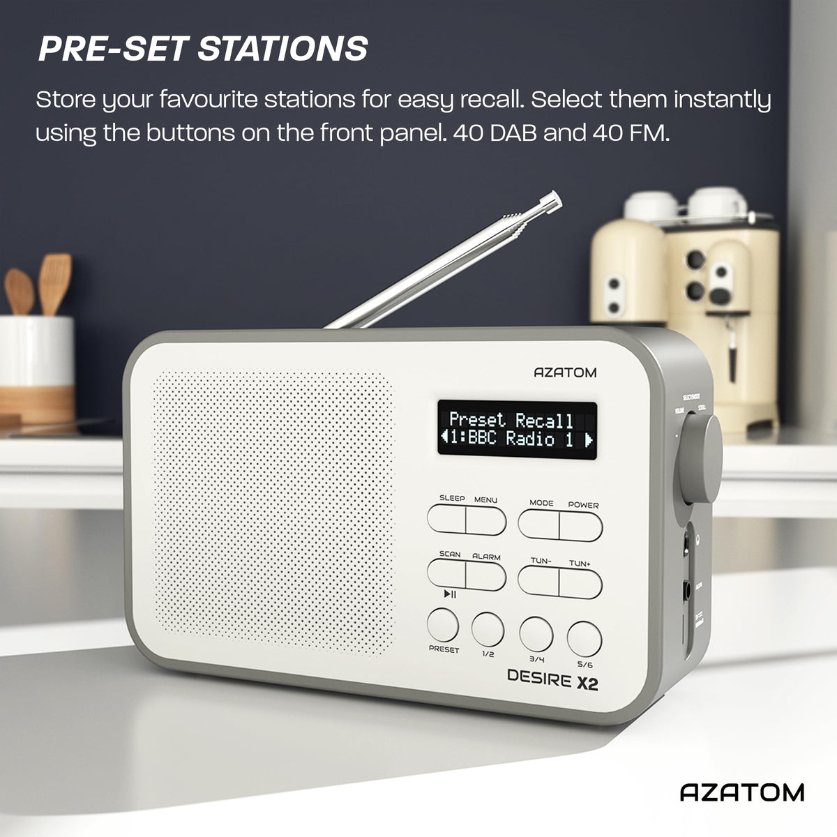 DAB/DAB+ & FM Portable Digital Radio | Simple Controls | Dual Alarms & Sleep Timer | Battery & Mains Powered (4x”AA”) | Bluetooth | Perfect for Home, Office or Outdoors | AZATOM Desire X2 (Black)