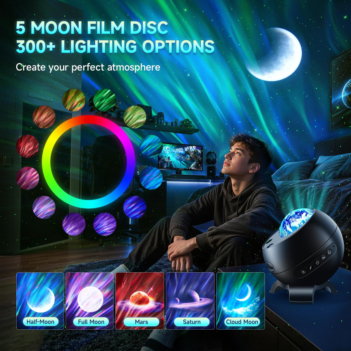 OneFire Galaxy Projector 16 Color Teenage Girl Gifts 5 Films Star Projector