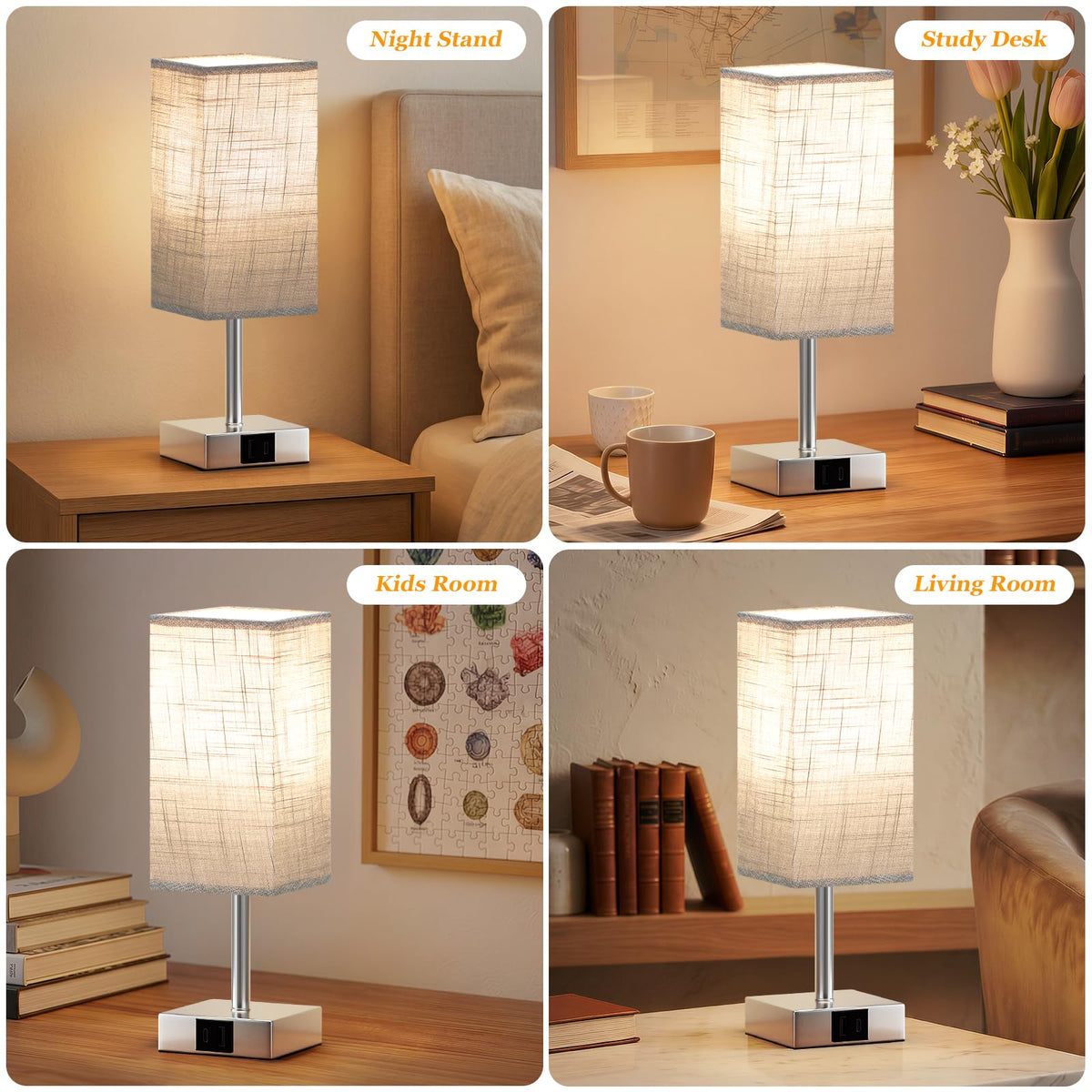 Pink Touch Lamp, Bed Lamp with Dual USB Charging Ports, Pink-Base (Bulb Included)