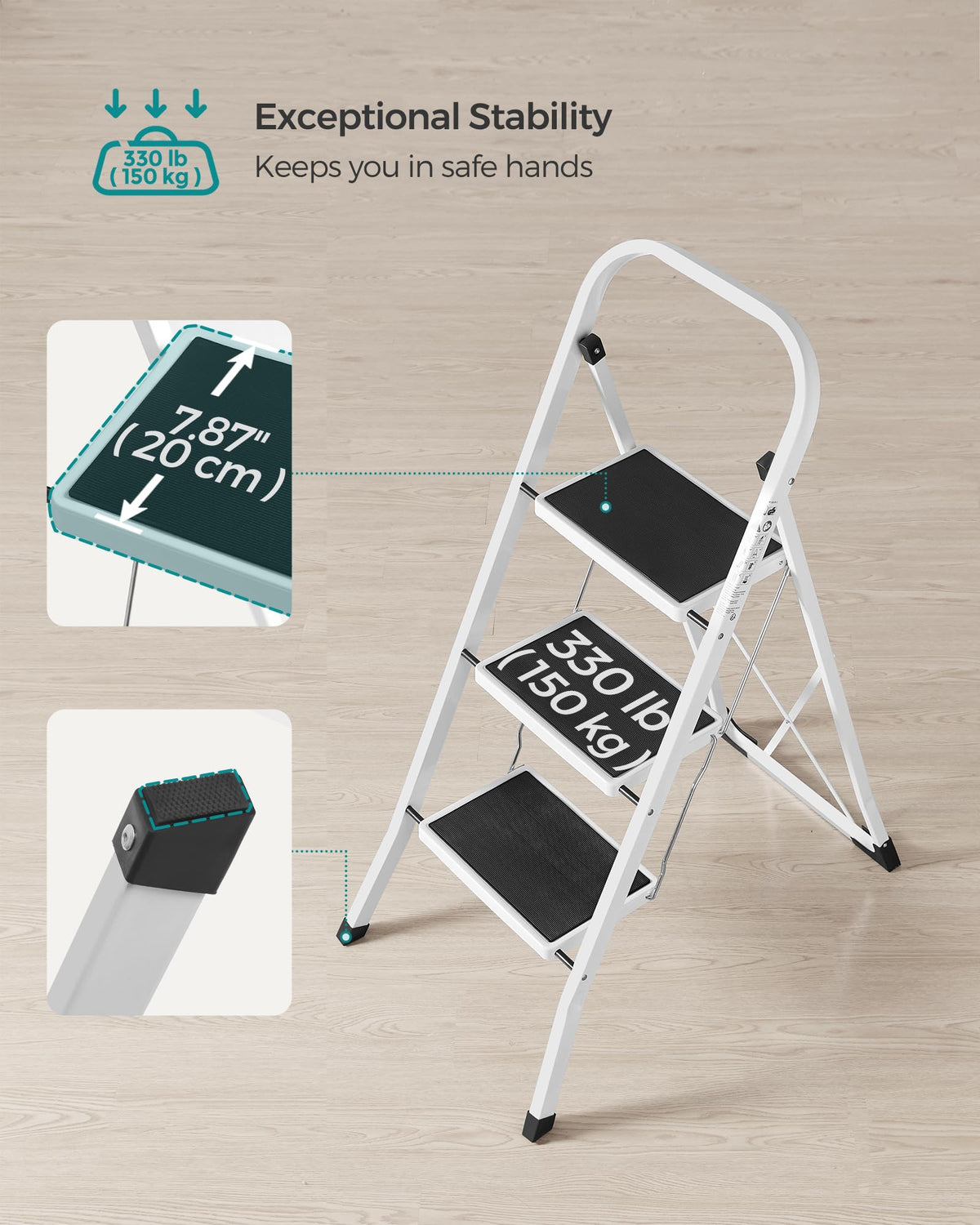 SONGMICS 2-Step Ladder, Folding Step Ladder, Safety, Holds up to 150KG