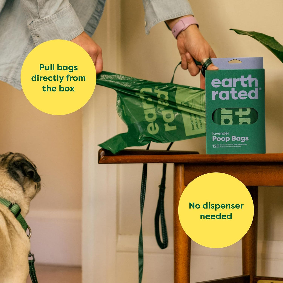 Earth Rated Dog Poo Bags with Handles, Easy Tie and Guaranteed Leakproof, Lavender Scented, 120 Bags