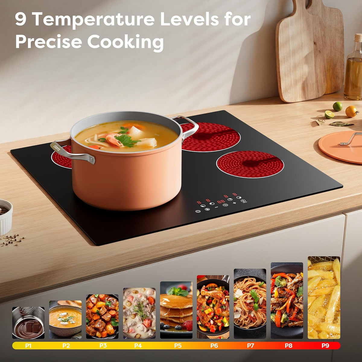 CDV 60cm Ceramic Hob 4 Zones 6400W Dual Ring Built-in Hardwired CDVER64B