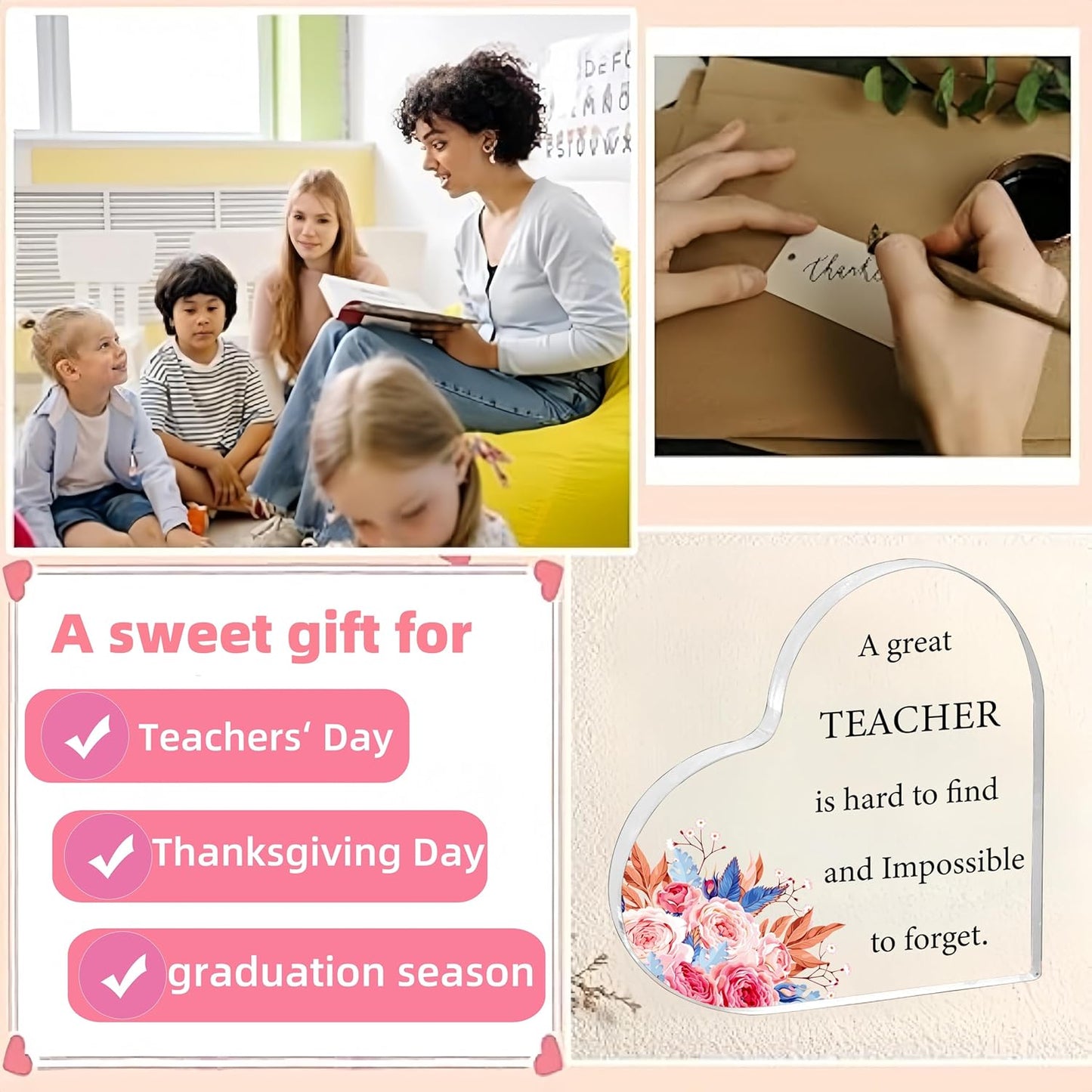 HZJ-AIGO Teacher Gifts for Women Heart-Shaped Acrylic Plaque Gifts for Teachers Best Teacher Gifts Teacher Christmas Gift