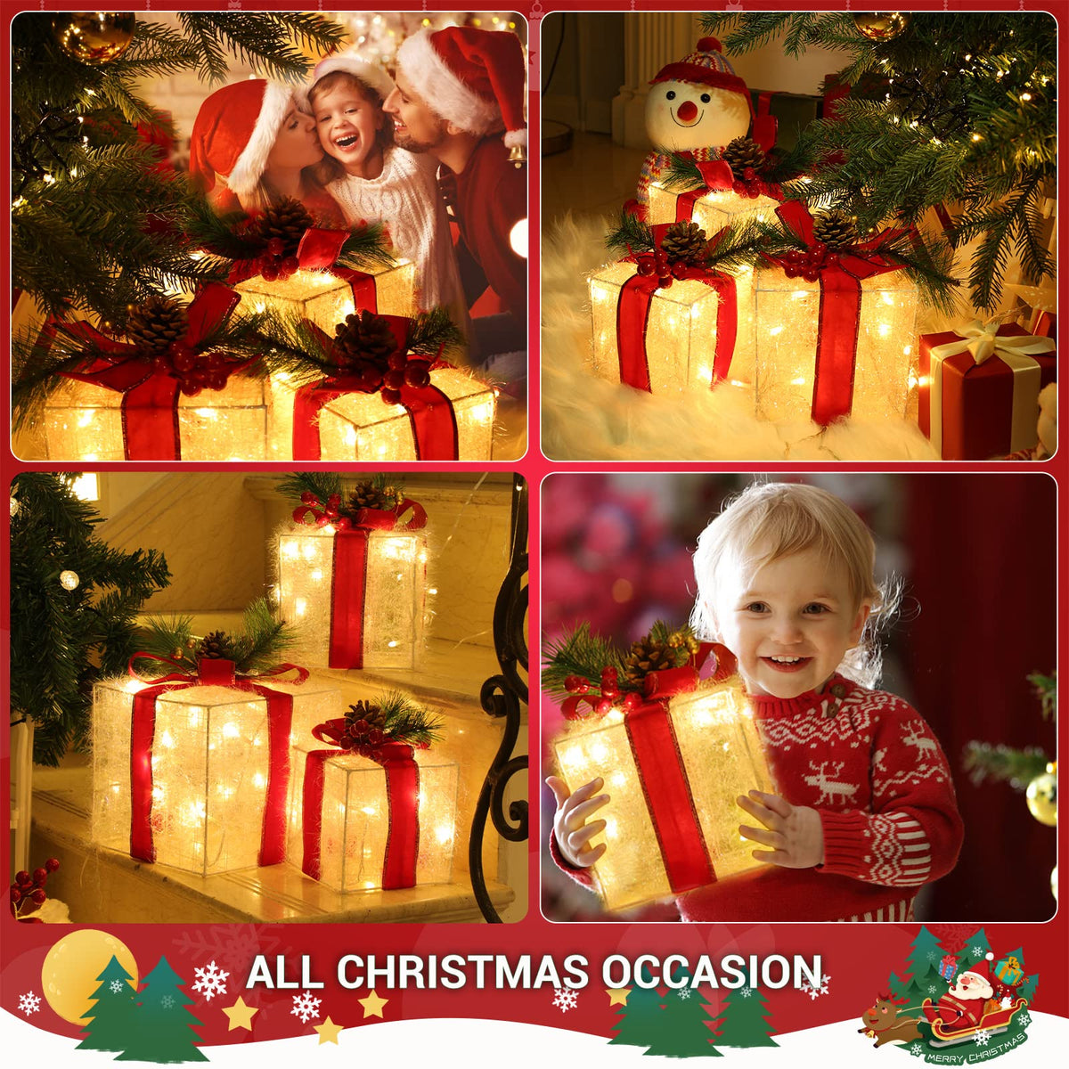 Light up Present Boxes Christmas 140LED, 3 Christmas Parcel Lights