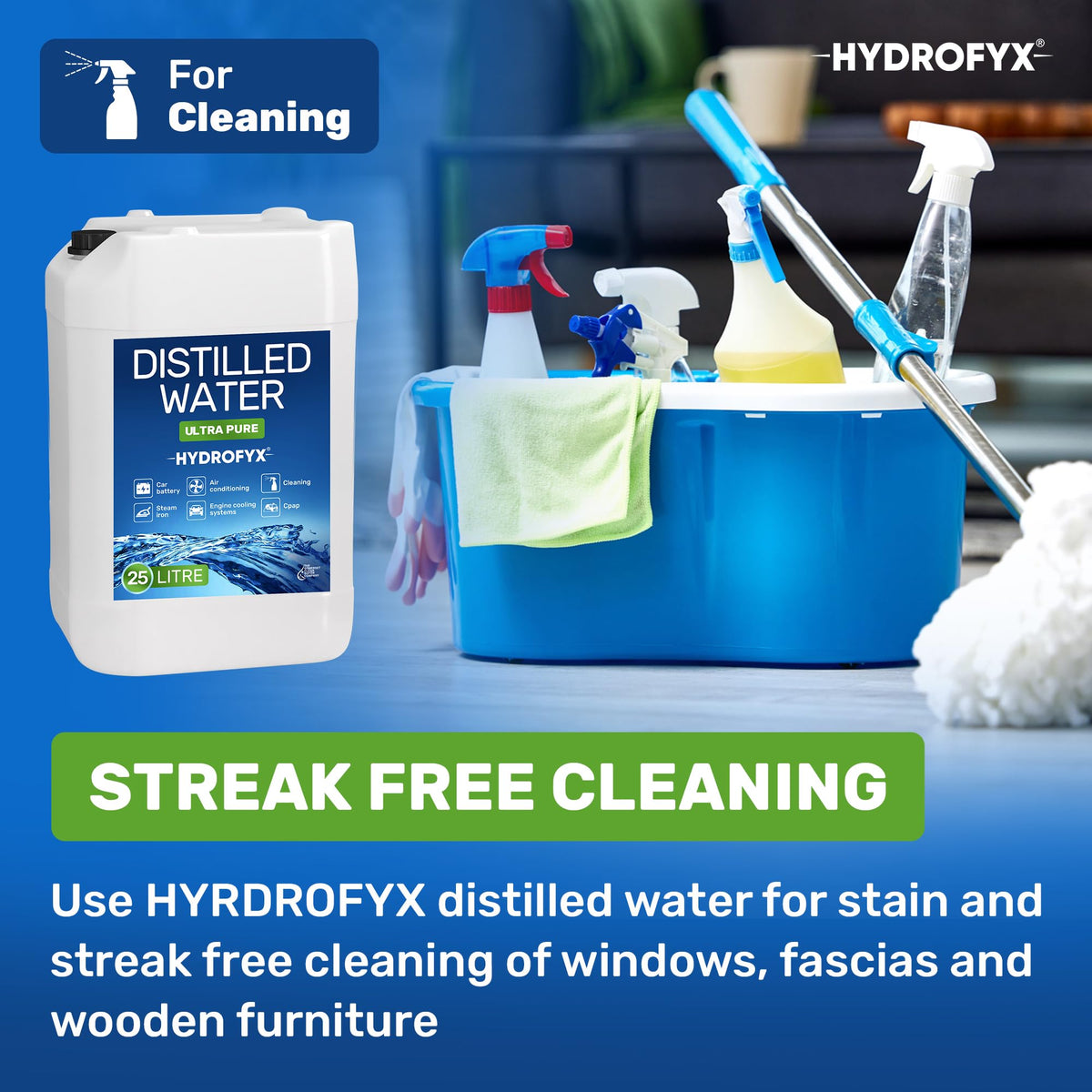 HYDROFYX 5L Distilled Water – 0 PPM TDS Mineral Free Water for CPAP Machines, Humidifiers, Steam Irons & Car Batteries – Made in UK