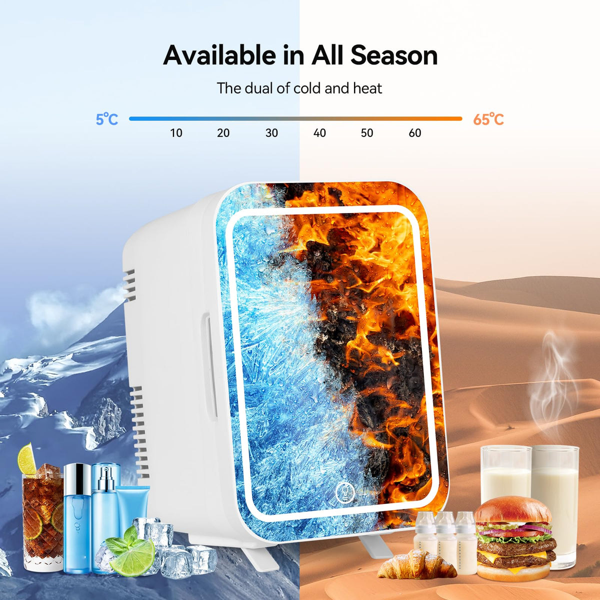 ARTETHYS Mini Fridge for Bedrooms, 8L Skincare Fridge with LED Mirror