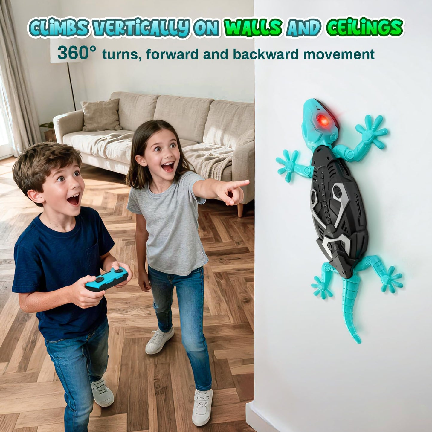 Wall Crawler Gecko, Remote Control Charging Gecko, 360 ° Rotation Lizard Remote Control Toy, Birthday Suitable for Boys and Girls, Boys Toys Age 4 (Blue)
