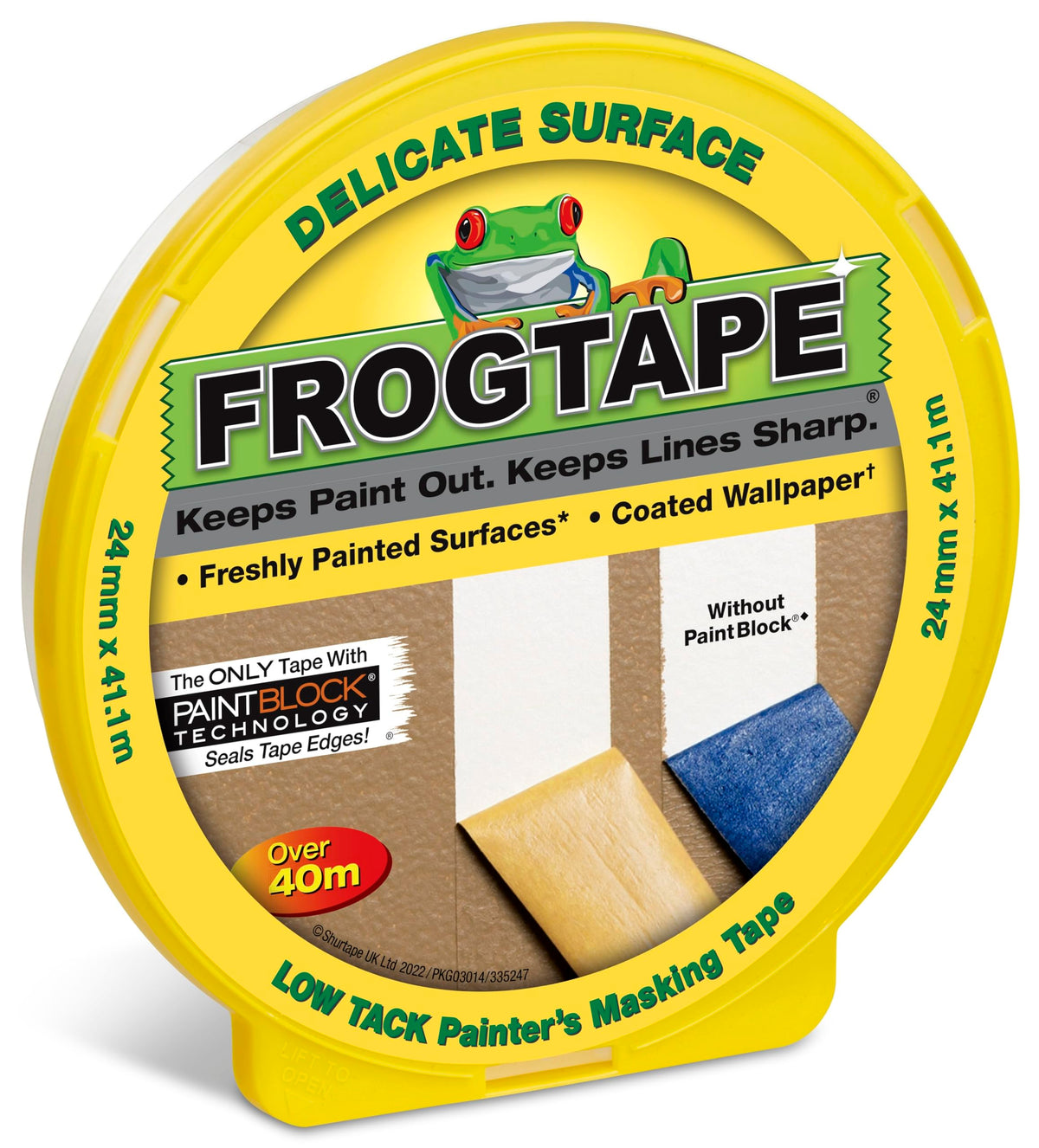 Frog Tape Yellow Delicate Surface Painters Masking Tape 24mm x 55m. Indoor painting and decorating for sharp lines and no paint bleed