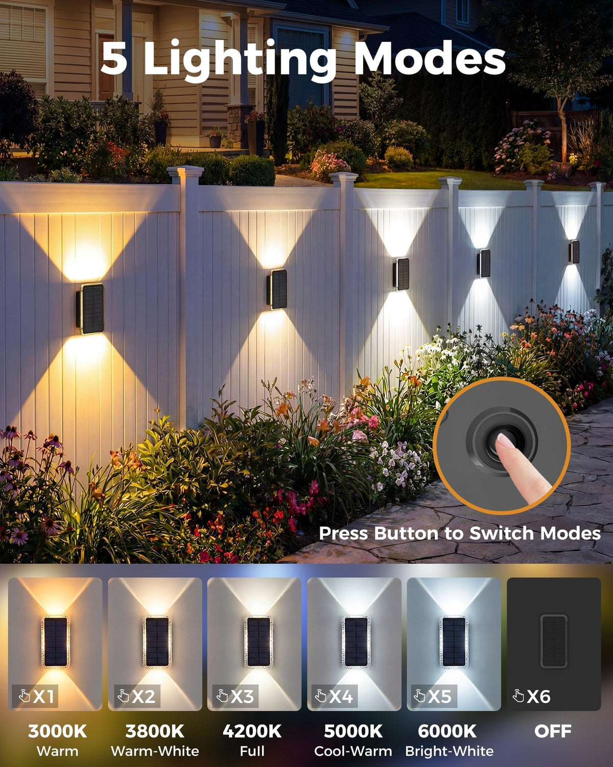 vighep RGB Solar Fence Lights Outdoor 3 Pack, 11 Mode Up & Down Wall Lights