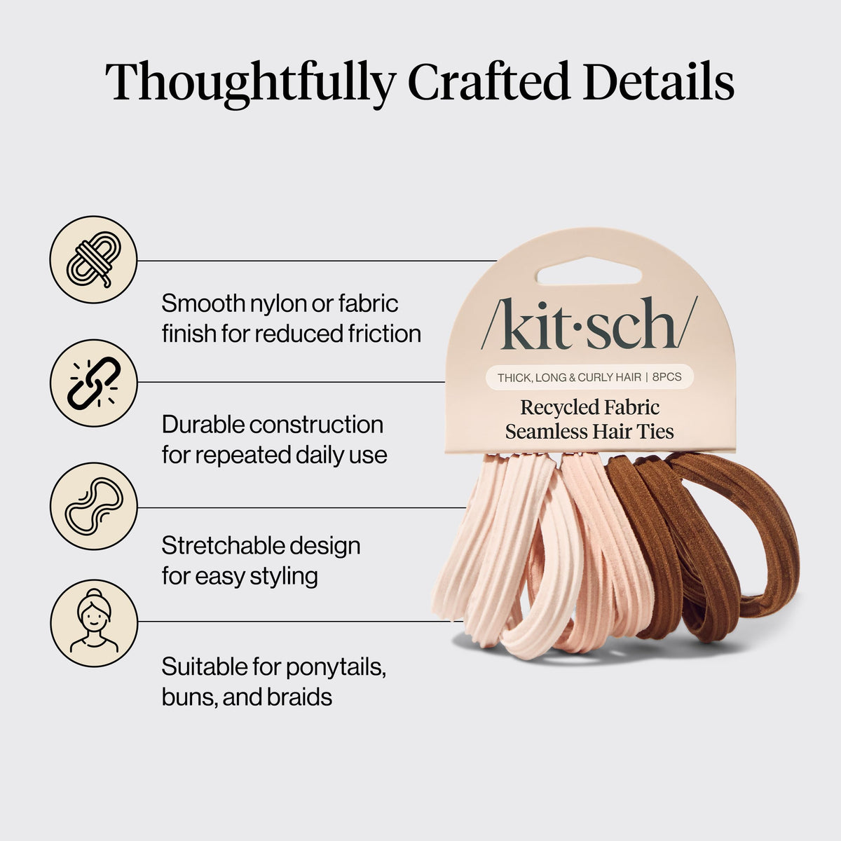 Kitsch Soft Nylon Hair Ties No Damage 6pcs - Black