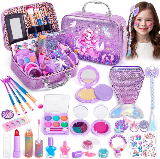 Hohosunlar Kids Makeup for Toddlers Toys, Washable Make Up Set Non-Toxic Toys for Girls with Purse, Princess Pretend Play Hair & Nail Polish Accessories, Christmas Birthday Gift Toys for Girls 3+