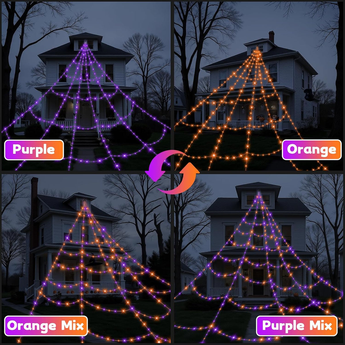Halloween Decorations Outdoor Spider Web Lights with Giant Cobwebs