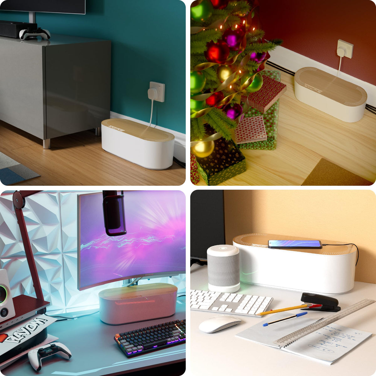 D-Line Cable Tidy Box, Hide & Conceal Extension Blocks, Desk Cable Management Solution, TV Wire Tidy, Made from Electrically Safe ABS Material - 325mm (L) x 125mm (W) 115mm (H) - Small, White