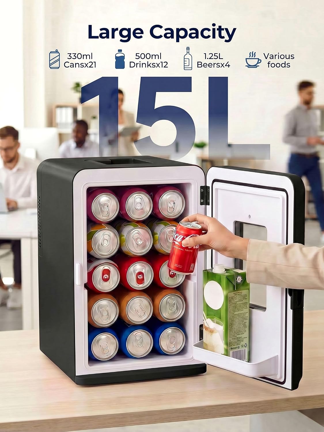 15L Mini Fridge for Bedroom，Hold 21 Cans,38dB Low Noise Small Fridge