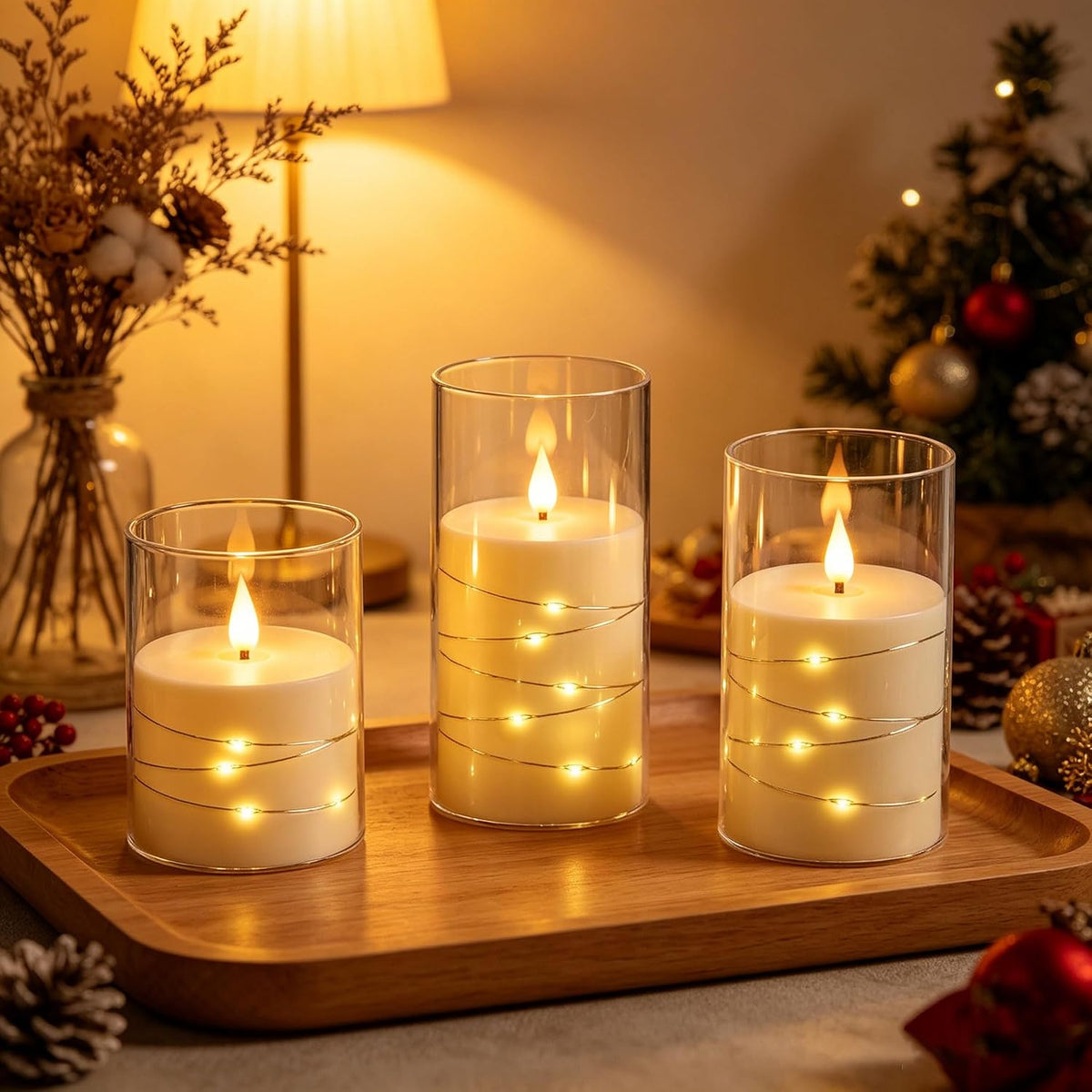 5 Pack Ivory Transparent Taper Candles, Black Wick Flickering Flameless LED Candles with Fairy Lights, Heat Resistant Reusable Plastic Candles, Remote Control, 14/14/16/18/20cm, Indoor Outdoor Decor