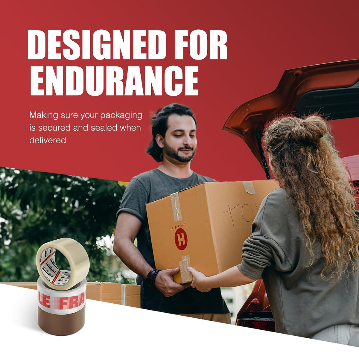 Merrimen Strong Heavy Duty Mixed Roll Pack Packaging Tape, Secure Sticky Sealing Tape for Parcel Boxes, Moving Boxes, Large Postal Bags for Long Term Storage, (48MM x 66M) (3 rolls, Mixed)