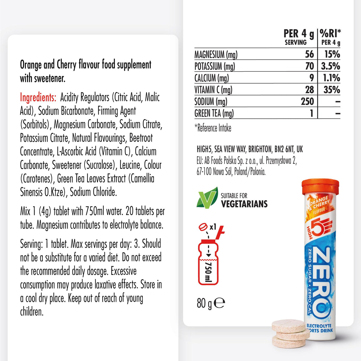 HIGH5 Zero Electrolyte Tablets for Hydration, Berry, 20 Tablets