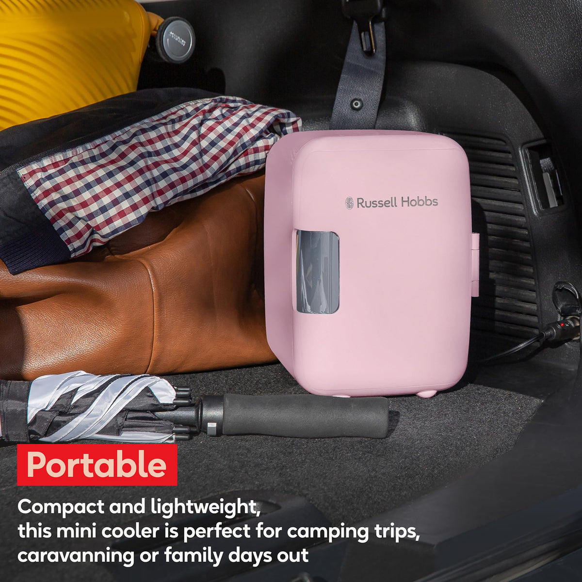 Russell Hobbs RH4CLR1001 4L/6 Can Portable Mini Cooler & Warmer for Drinks, Cosmetics/Makeup/Skincare, AC/DC Power, Retro Style, White, For Bedroom, Home, Caravan, Car