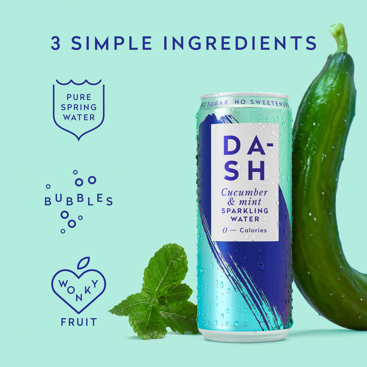 DASH Water Raspberry - 12 x Raspberry Flavoured Sparkling Spring Water - NO Sugar, NO Sweetener, NO Calories - Infused with Wonky Fruit (12 x 330ml cans)