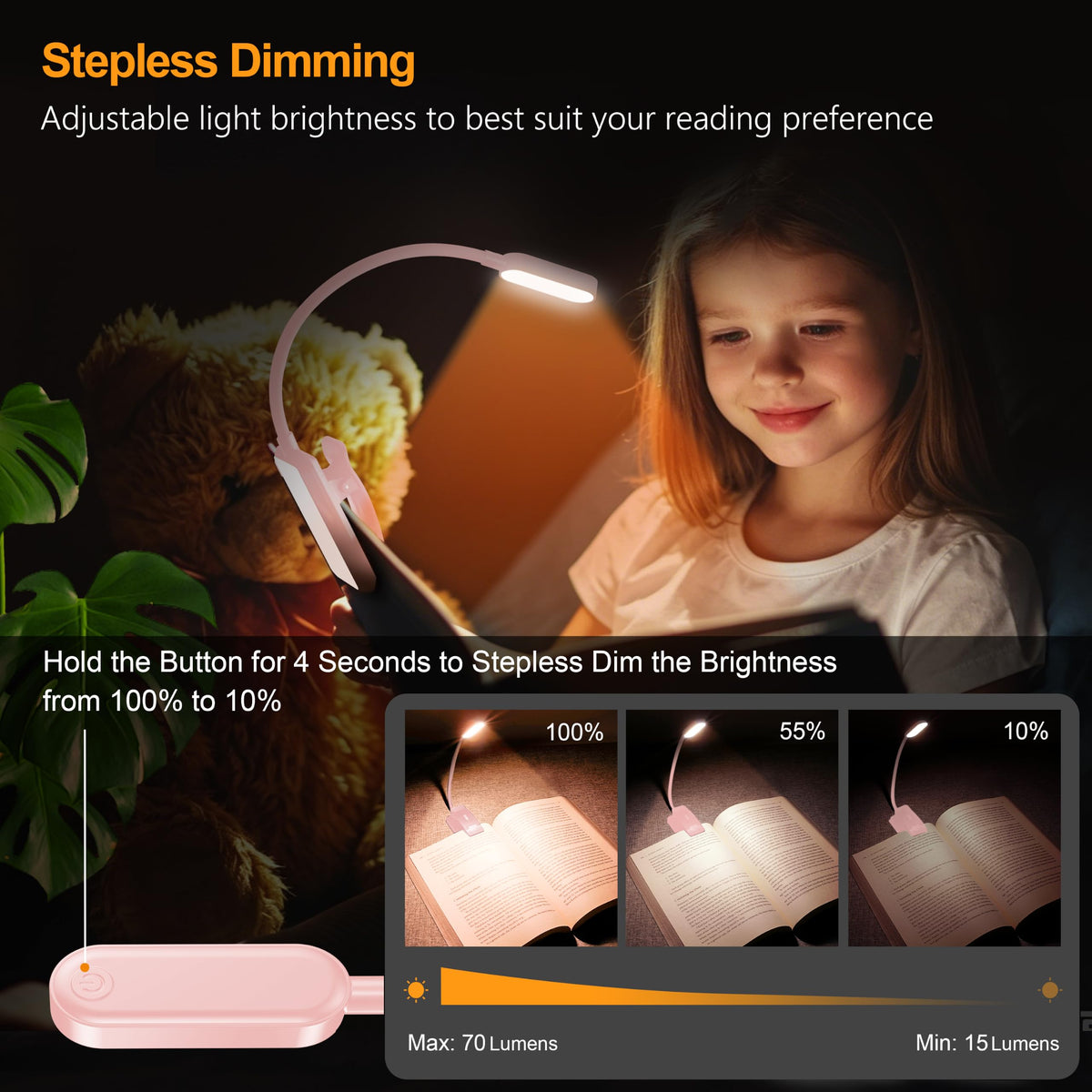 Gritin 16 LED Reading Light, Book Light - Eye Caring 3 Color Temperatures