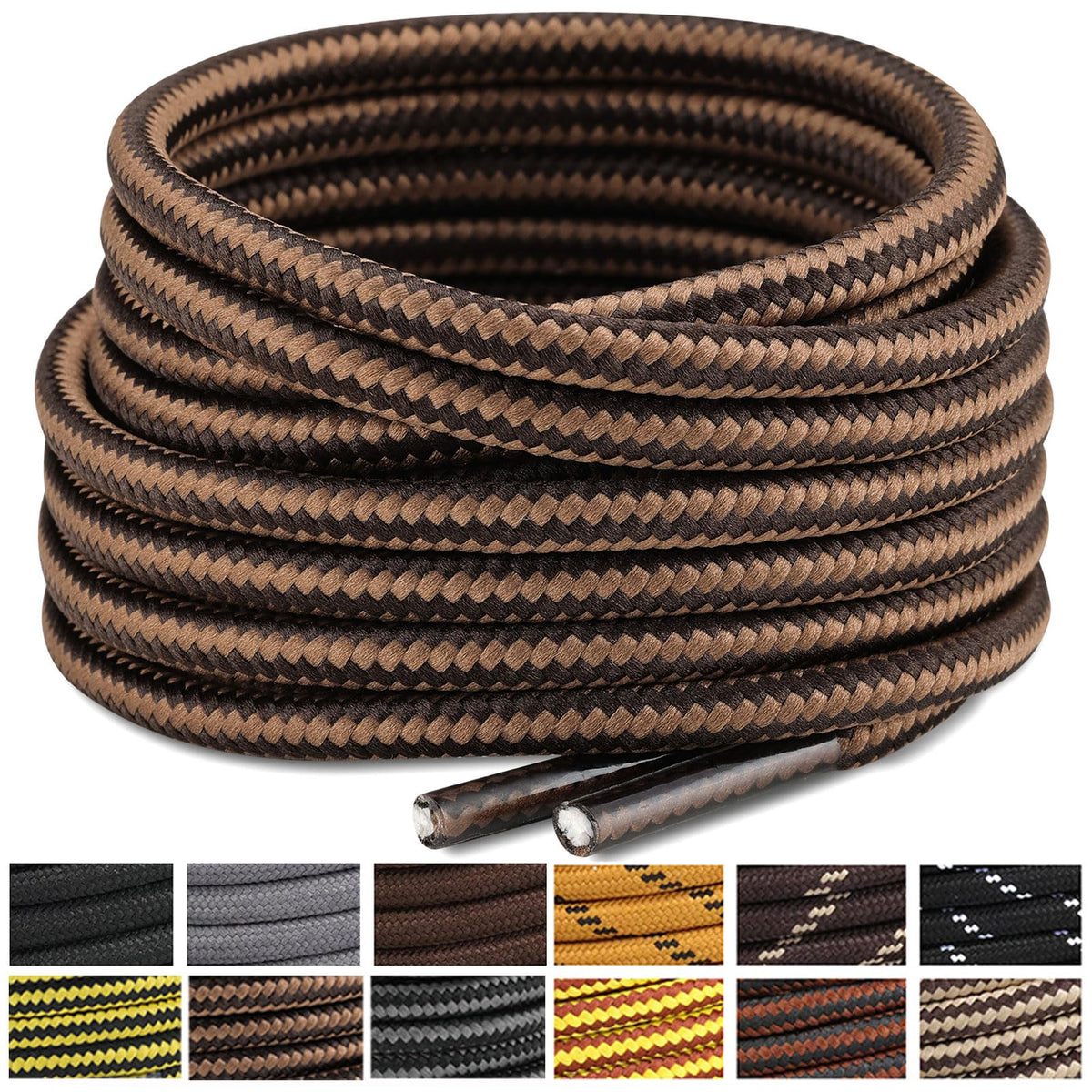 Stepace 2 Pairs Round Heavy Duty Boot Laces for Hiking and Work Boots