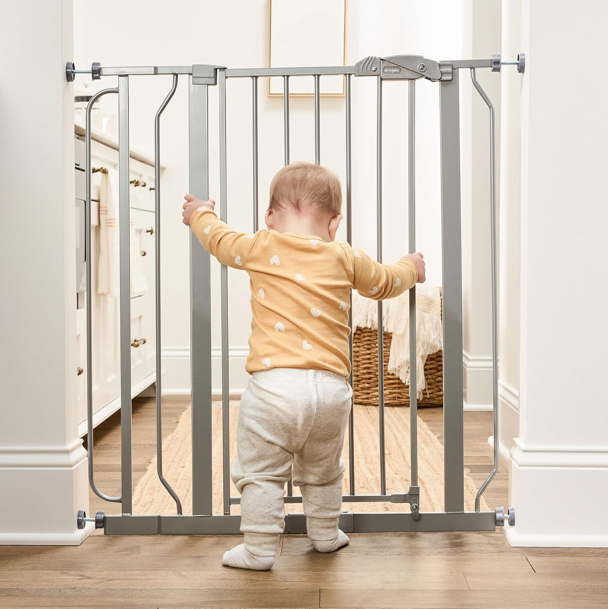 Regalo Safety 91.4cm Extra Tall Baby Gate for Doorways & Bottom of Stairs, Fits Openings 73.6-90cm (Extension Included), Pressure Mounted for Babies, Toddlers & Pets