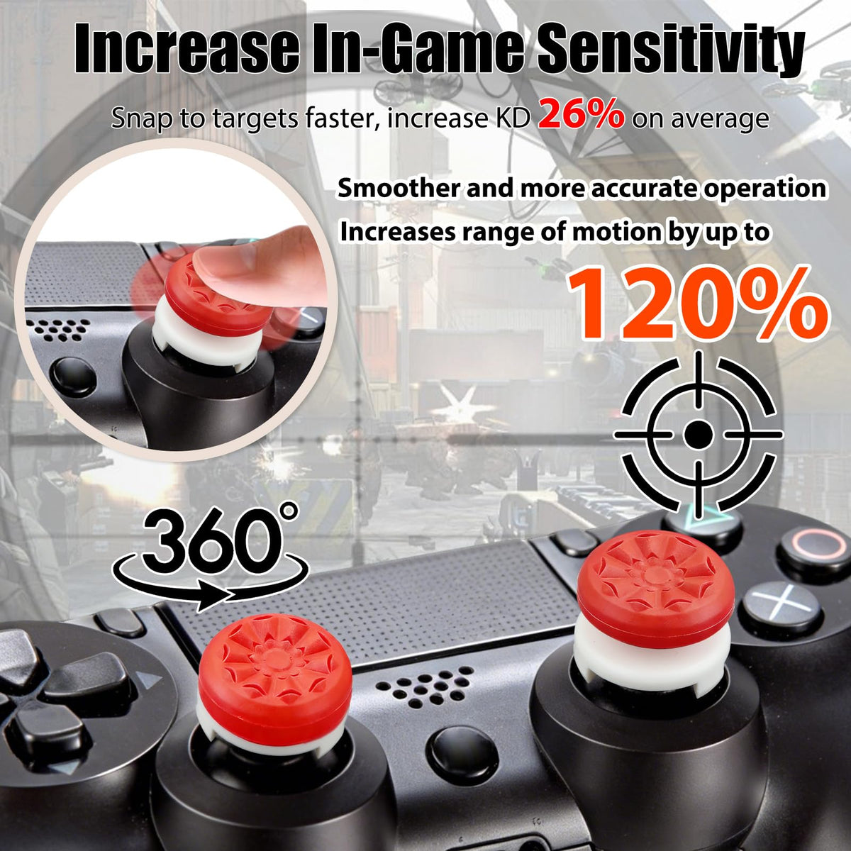 FPS White Thumb Grips for PS4 PS5 Controller Thumbsticks Thumb Stick