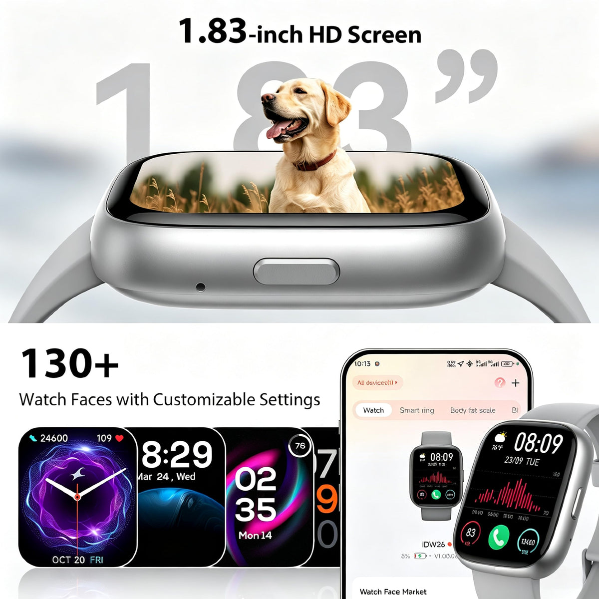 Cillso Smart Watch, Alexa Built-in, 1.83" Bluetooth Calling Fitness Watch
