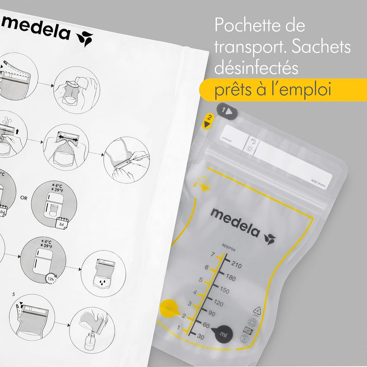 Medela Easy Pour Disposable Breastmilk Storage Bags, 210 ml Capacity, Leakproof Design with Milk Protection, Made Without BPA, Pack of 50