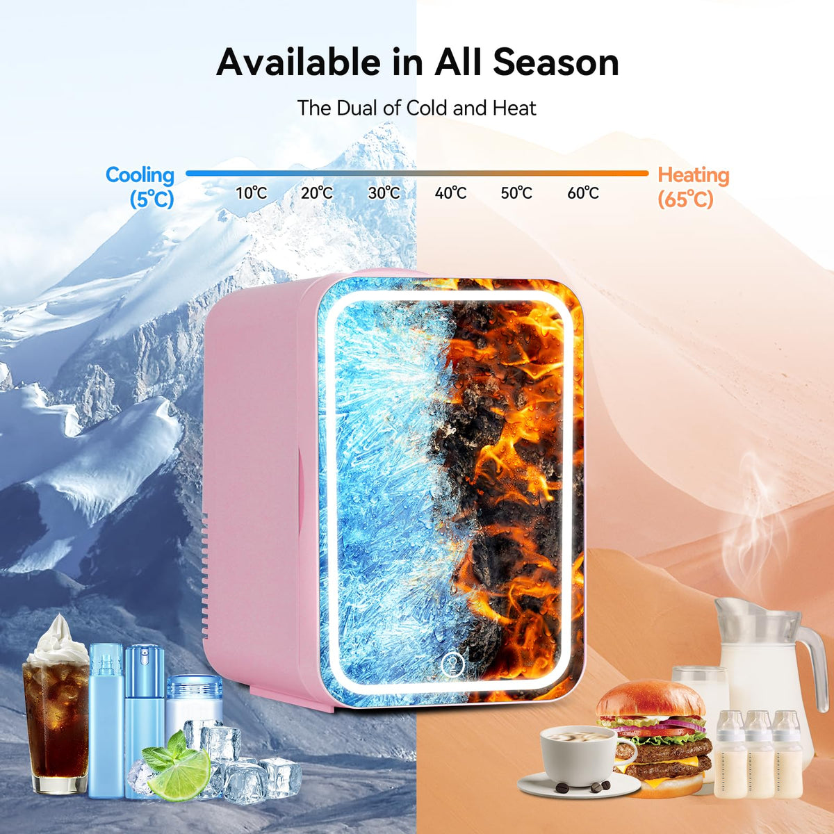 4 Liter Mini Fridge with Dimmable LED Mirror, AC/DC Skincare Fridge